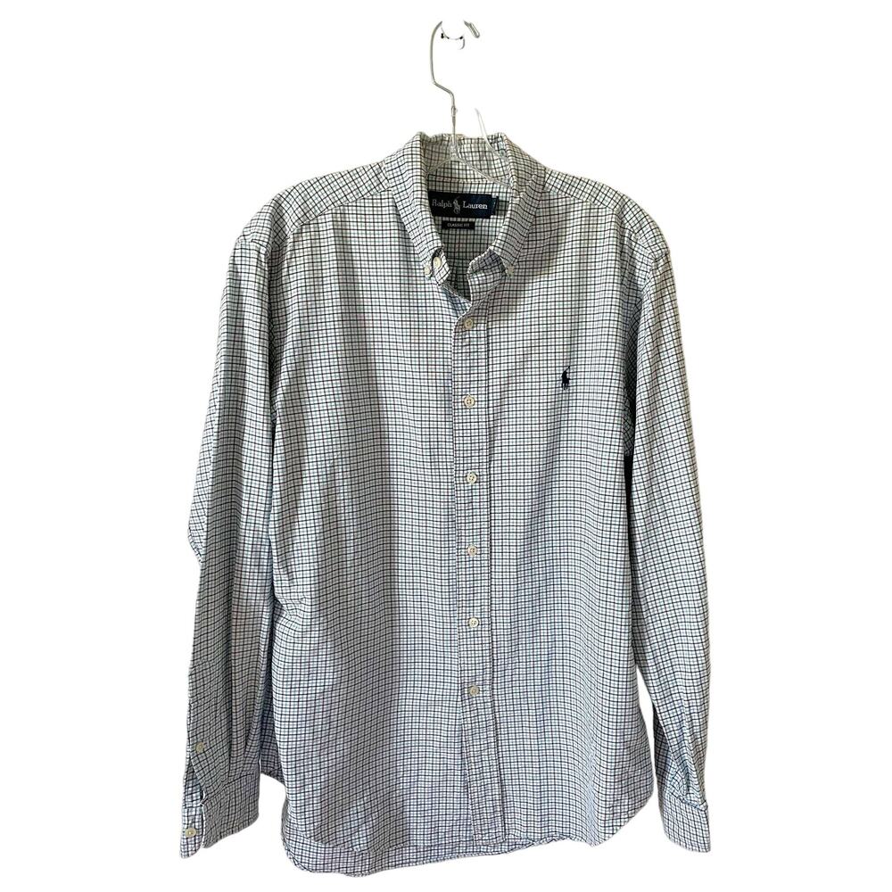 Ralph Lauren Classic Fit Plaid Button Down Shirt Blue Size Medium